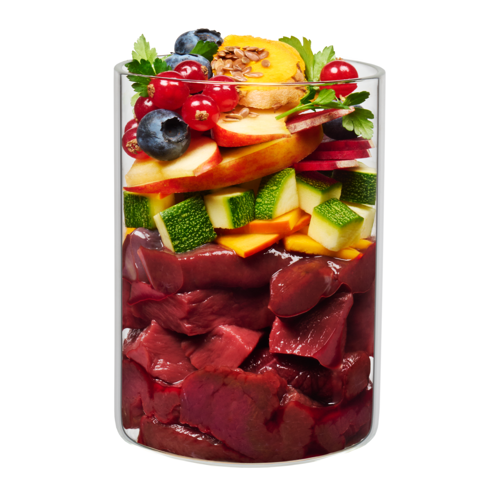 Beef and game with pumpkin, apple and blueberry