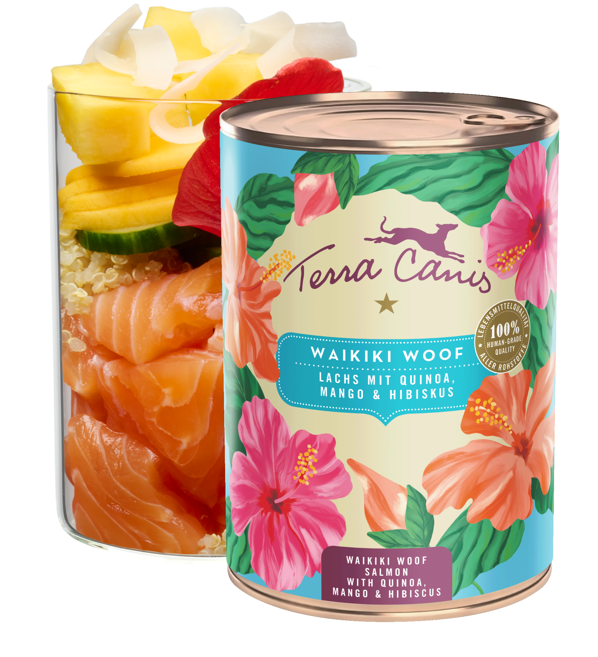 Waikiki Woof: Lachs mit Quinoa, Mango und Hibiskus