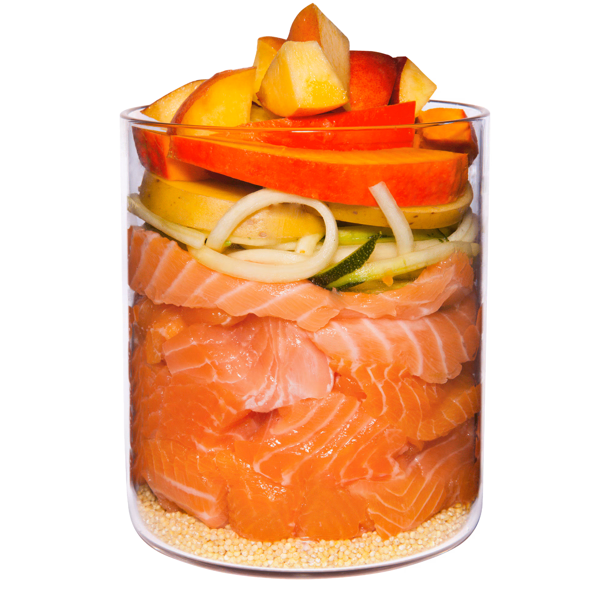 Lachs mit Hirse, Pfirsich und Kräutern
