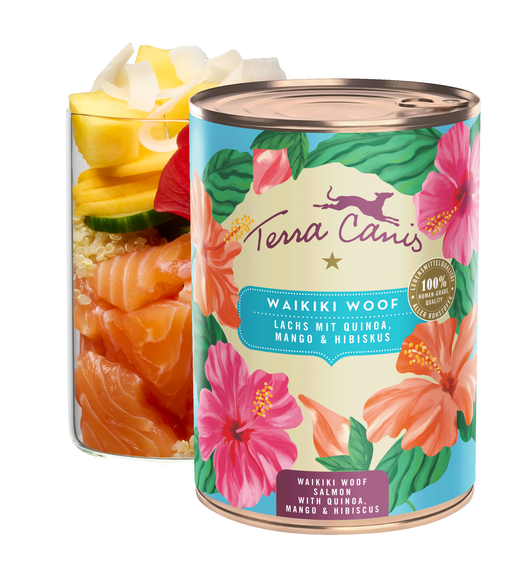 Waikiki Woof: salmone con quinoa, mango e ibisco