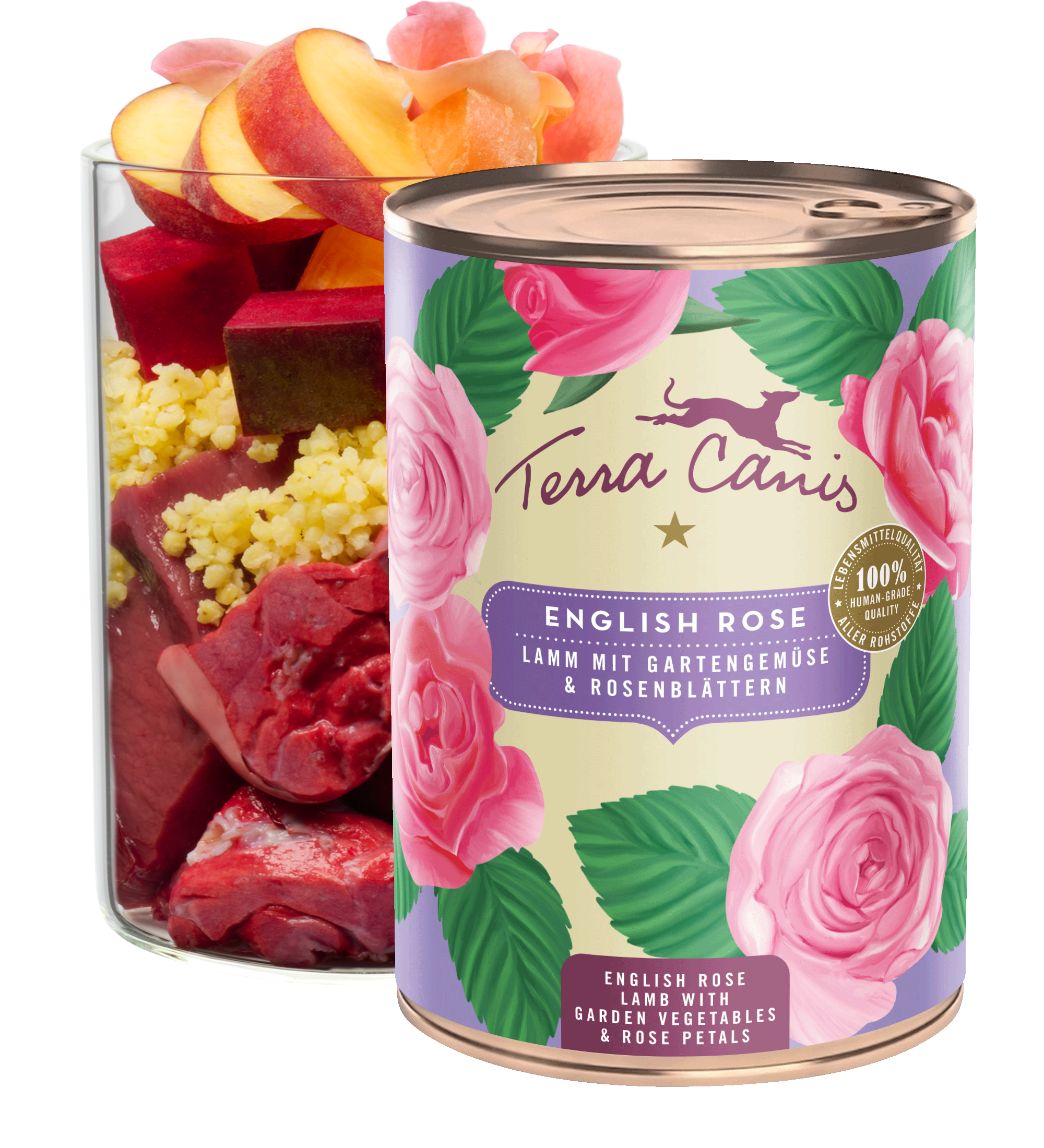 Englische Rose: Lamm mit Gartengemüse und Rosenblättern