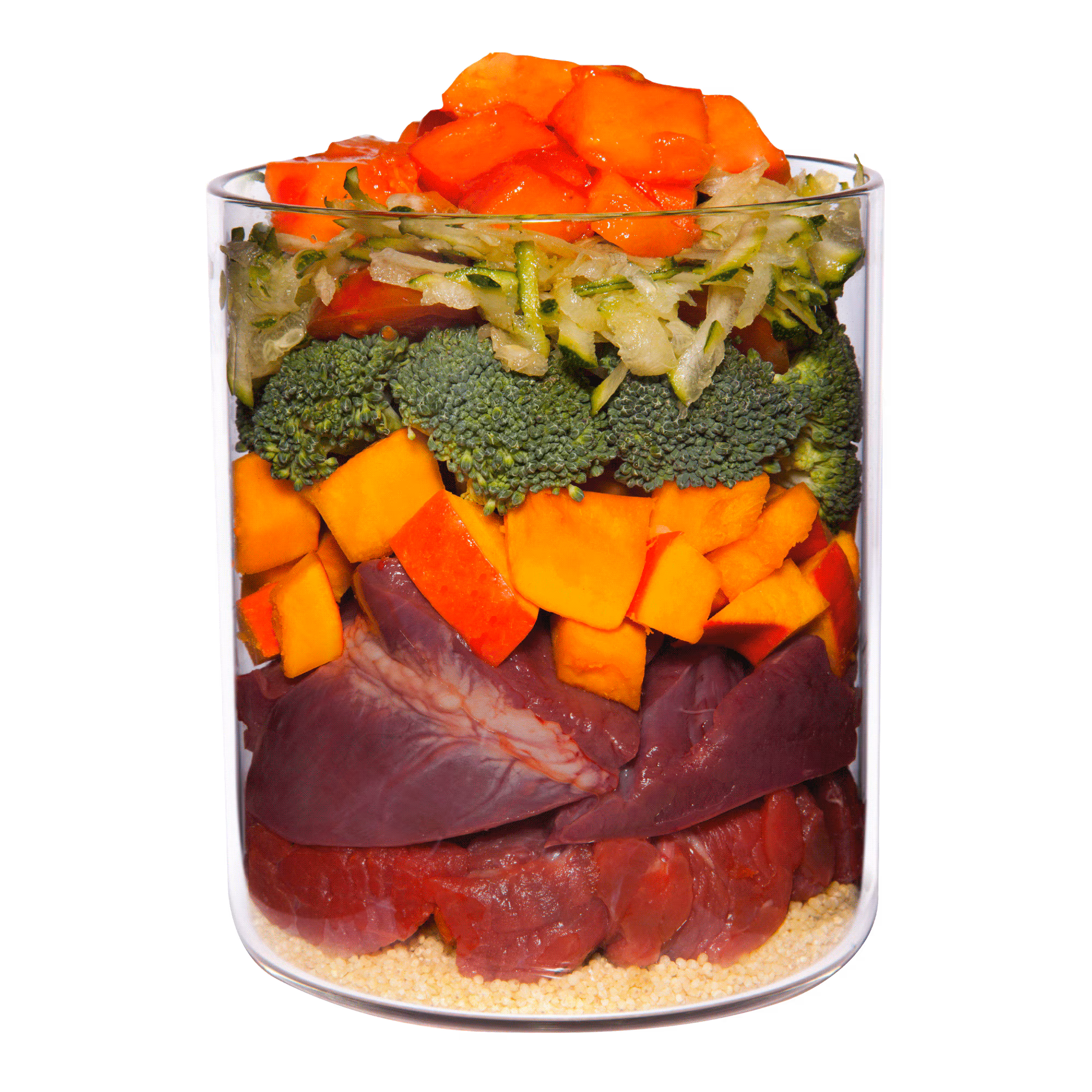 Büffel mit Hirse, Tomate und Papaya 
