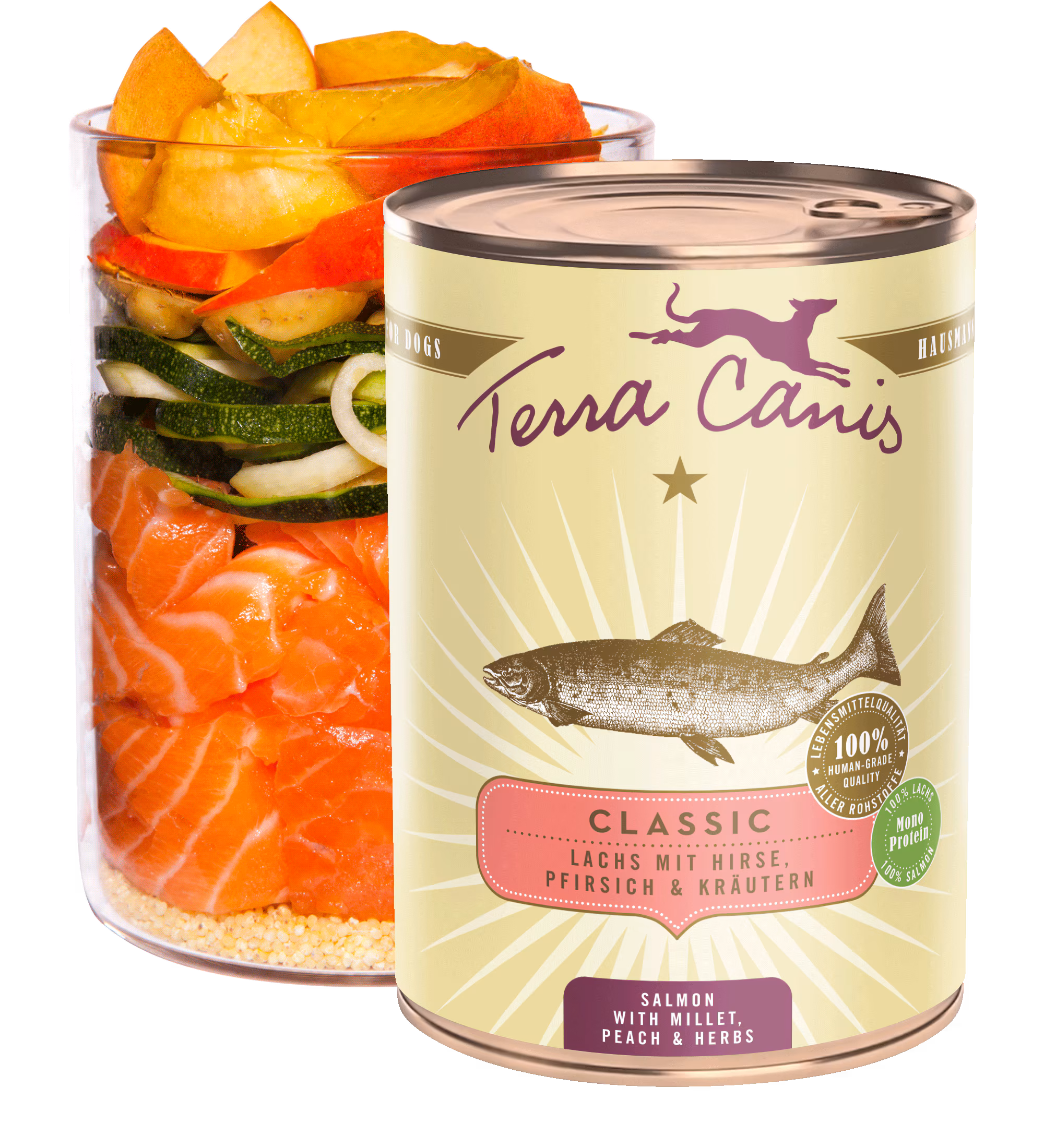 Lachs mit Hirse, Pfirsich und Kräutern