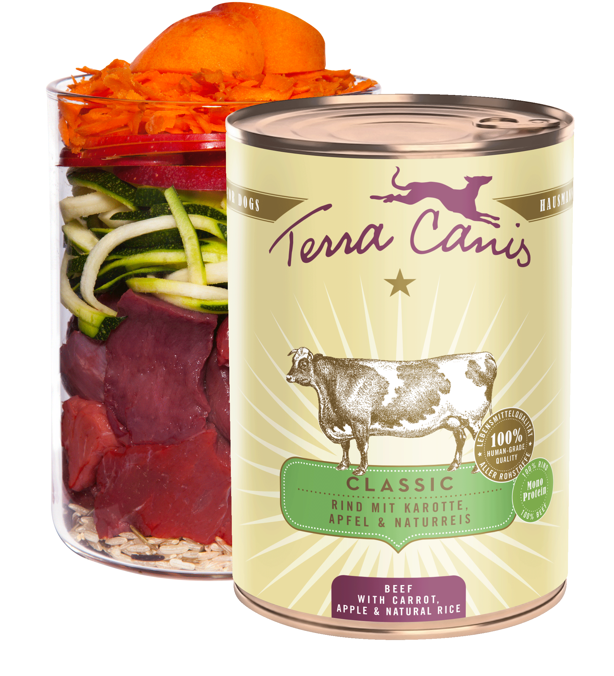 Manzo con carota, mela e riso integrale