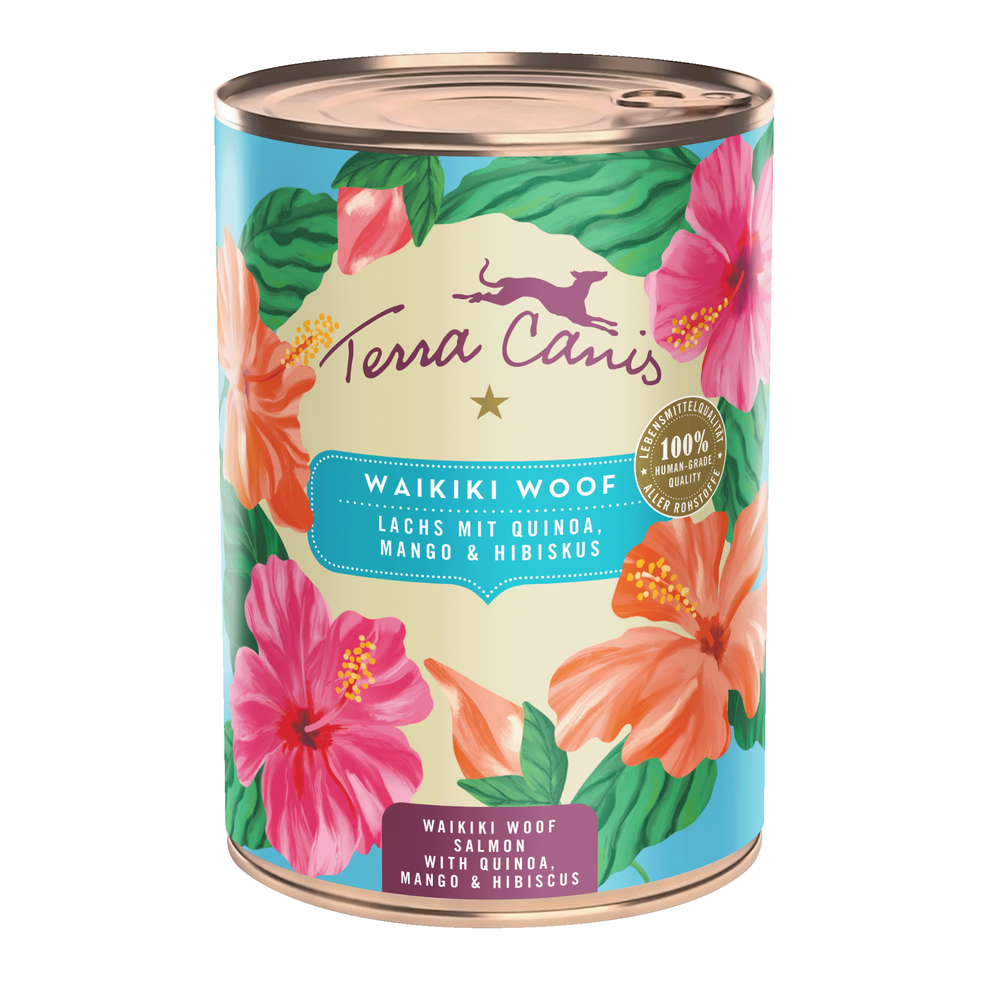 Terra Canis Flower Menü Waikiki Woof: Lachs mit Quinoa, Mango und Hibiskus