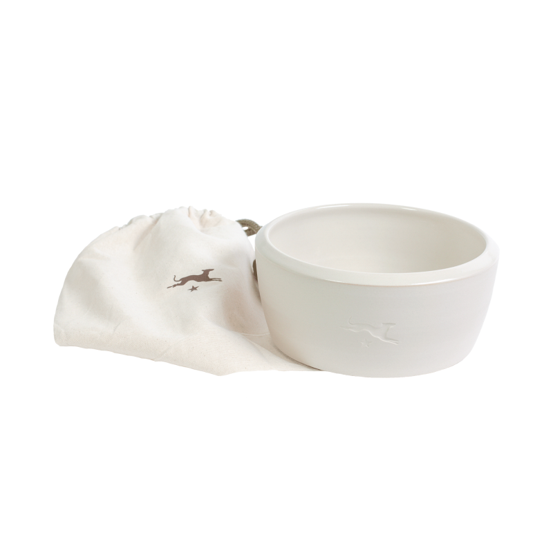 ceramic white dog bowl