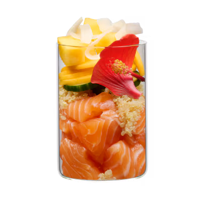Waikiki Woof: salmon with quinoa, mango and hibiscus
